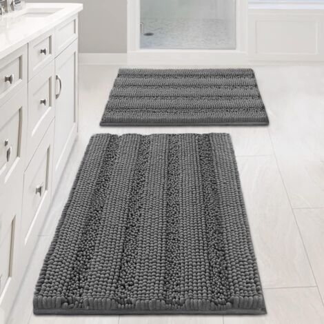Badematte, grau, 4361cm + 5181cm, 2-teiliges Set, extra dicke Chenille-Bodenmatte, rutschfest.