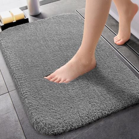 Badematte, rutschfeste Badematte 50 x 80 cm, maschinenwaschbar, super saugfähige Badematte, weiche und flauschige Mikrofaser-Badematte – Grau