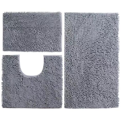 Badematten-Set, 3-teiliges WC-Matten-Set, rutschfeste, weiche, saugfähige, dicke Chenille-WC-Matte für Badezimmer/WC
