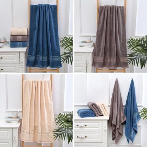 Badetücher/Badelaken aus 100 % Baumwolle, große Größe, weich, luxuriös und hoch saugfähig, für Sauna, Dusche, Schwimmbad, Badezimmer, Hotel, Reisen (70 x 140 cm, Blau + Grau + Beige)