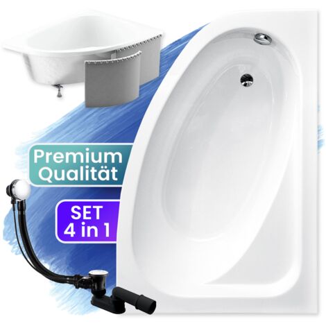 Badewanne Eckbadewanne 140x80 Rechts mit Styroporverkleidung, Ablauf & Füße GRATIS - Komplettset 4in1 Original Acryl Wanne Siphon - BADLAND CORNEA