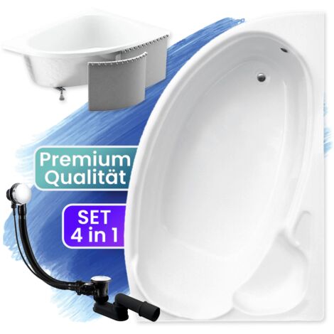 Badewanne Eckbadewanne 140x95 Rechts mit Styroporverkleidung, Ablauf & Füße GRATIS - Komplettset 4in1 Original Acryl Wanne Siphon - BADLAND FINEZJA