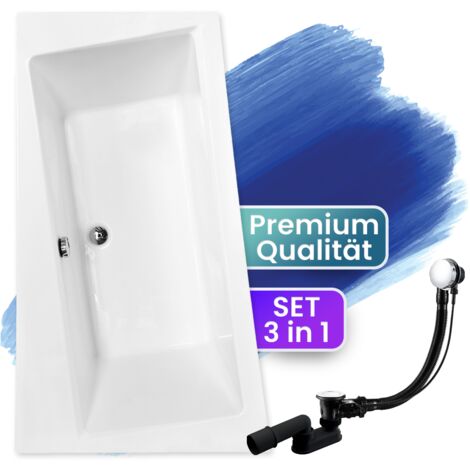 Badewanne Eckbadewanne 160x100 Links, Ablaufgarnitur & Füßen GRATIS - Komplettset 3in1 Original Acryl Wanne Premium Siphon - BADLAND INFINITY