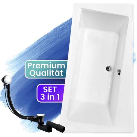 Badewanne Eckbadewanne 160x100 Rechts, Ablaufgarnitur & Füßen GRATIS - Komplettset 3in1 Original Acryl Wanne Premium Siphon - BADLAND INFINITY