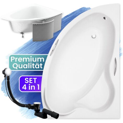 Badewanne Eckbadewanne 160x100 Rechts mit Styroporverkleidung, Ablauf & Füße GRATIS - Komplettset 4in1 Original Acryl Wanne Siphon - BADLAND ADA