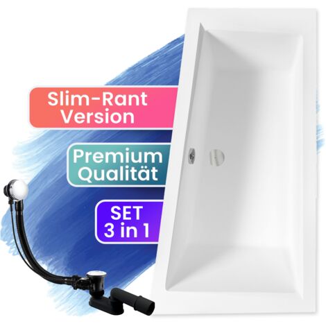 Badewanne Eckbadewanne 160x90 Rechts, Ablaufgarnitur & Füßen GRATIS - Komplettset 3in1 Original Acryl Wanne Siphon - BADLAND INTIMA SLIM