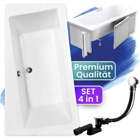 Badewanne Eckbadewanne 170x110 Links mit Styroporverkleidung, Ablauf & Füße GRATIS - Komplettset 4in1 Original Acryl Wanne Siphon - BADLAND INFINITY