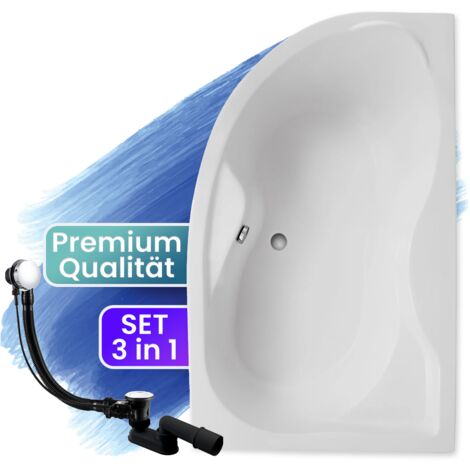 Badewanne Eckbadewanne 170x110 Rechts, Ablaufgarnitur & Füßen GRATIS - Komplettset 3in1 Original Acryl Wanne Premium Siphon - BADLAND DORA