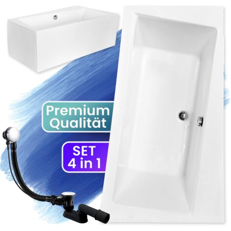 Badewanne Eckbadewanne 170x110 Rechts mit AcrylSchürze, Ablauf & Füße GRATIS - Komplettset 4in1 Original Acryl Wanne Siphon - BADLAND INFINITY