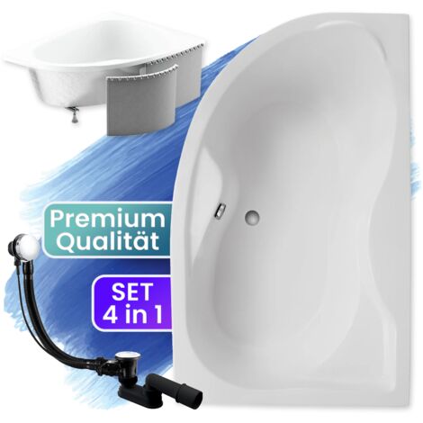 Badewanne Eckbadewanne 170x110 Rechts mit Styroporverkleidung, Ablauf & Füße GRATIS - Komplettset 4in1 Original Acryl Wanne Siphon - BADLAND DORA