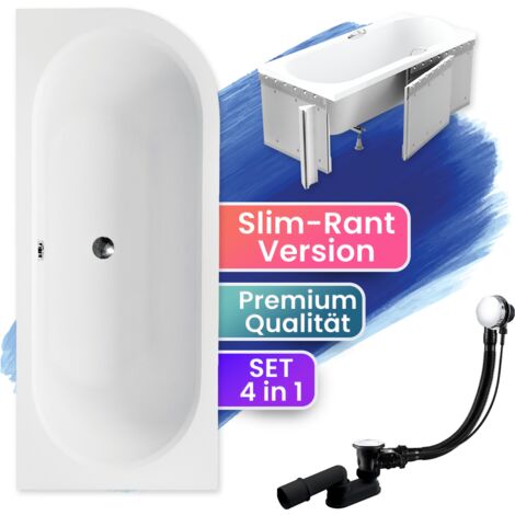 Badewanne Eckbadewanne 170x75 Links mit Styroporverkleidung, Ablauf & Füße GRATIS - Komplettset 4in1 Original Acryl Wanne Siphon - BADLAND AVITA SLIM
