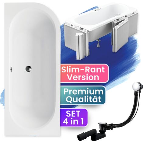Badewanne Eckbadewanne 180x80 Links mit Styroporverkleidung, Ablauf & Füße GRATIS - Komplettset 4in1 Original Acryl Wanne - BADLAND AVITA SLIM