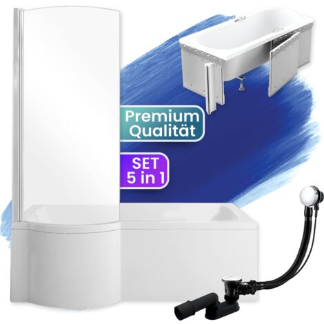Badewanne Rechteck 150x70 Links mit Styroporverkleidung, Ablauf & Füße GRATIS - Komplettset 4in1 Original Acryl Wanne Siphon - BADLAND INSPIRO