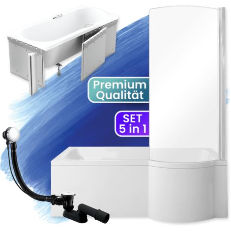 Badewanne Rechteck 170x70 Rechts mit Styroporverkleidung, Ablauf & Füße GRATIS - Komplettset 4in1 Original Acryl Wanne Siphon - BADLAND INSPIRO