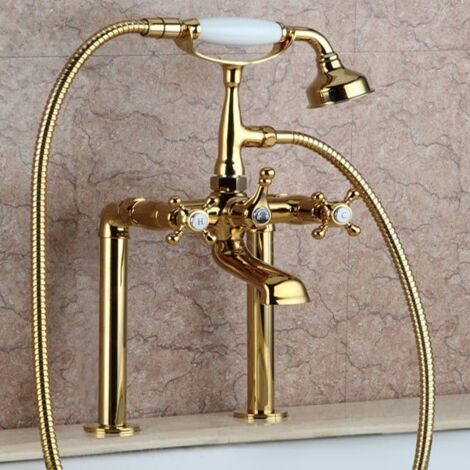 Badewannenarmatur im klassischen Stil am Strand aus massivem Messing Gold