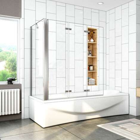 Badewannenaufsatz Faltwand 130x140cm Duschabtrennung Duschwände  für Badewanne 3-teilig mit 70x140cm Seitewand