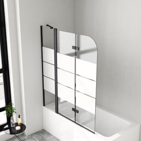 Badewannenaufsatz Schwarz 140x140 cm Duschwand für Badewanne 3-teilig faltbar Badewannenaufsätze mit festem segment Duschwand Badewanne Duschabtrennung Badewanne Duschtrennwand für Badewanne, 6mm ESG 