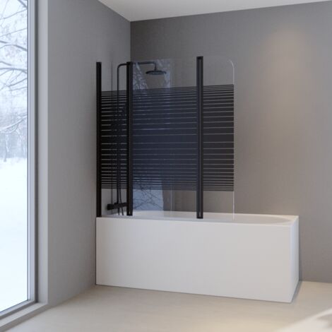 Badewannenfaltwand MARWELL Black Lines 125 x 140 cm Duschwand für Badewanne 3-teilig faltbar in matt schwarz - Duschabtrennung aus 4 mm ESG