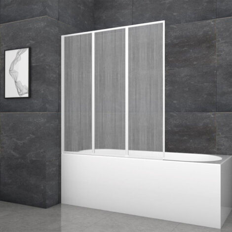 Badewannenfaltwand MARWELL Moon 120 x 130 x 5 cm - 3-teilig und faltbar - Duschabtrennung für Badewanne aus Kunststoff hochwertigem weißem Rahmen