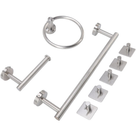 Badezimmer-Accessoire-Set, Edelstahl 304, Handtuchhalter, Toilettenpapierhalter, 5 Haken