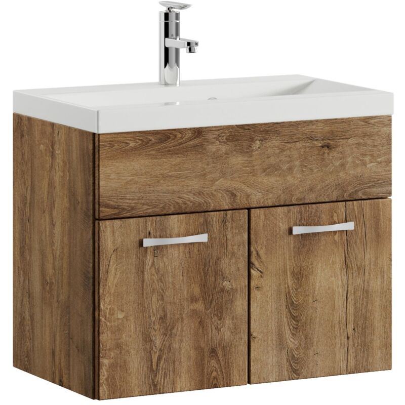 Badplaats - Badezimmer Badmöbel-set Montreal 01 60cm Waschbecken Braun Eiche