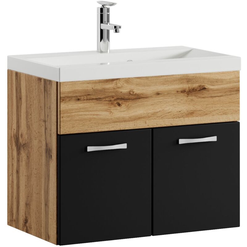 Badplaats - Badezimmer Badmöbel-set Montreal 01 60cm Waschbecken Eiche Mit M
