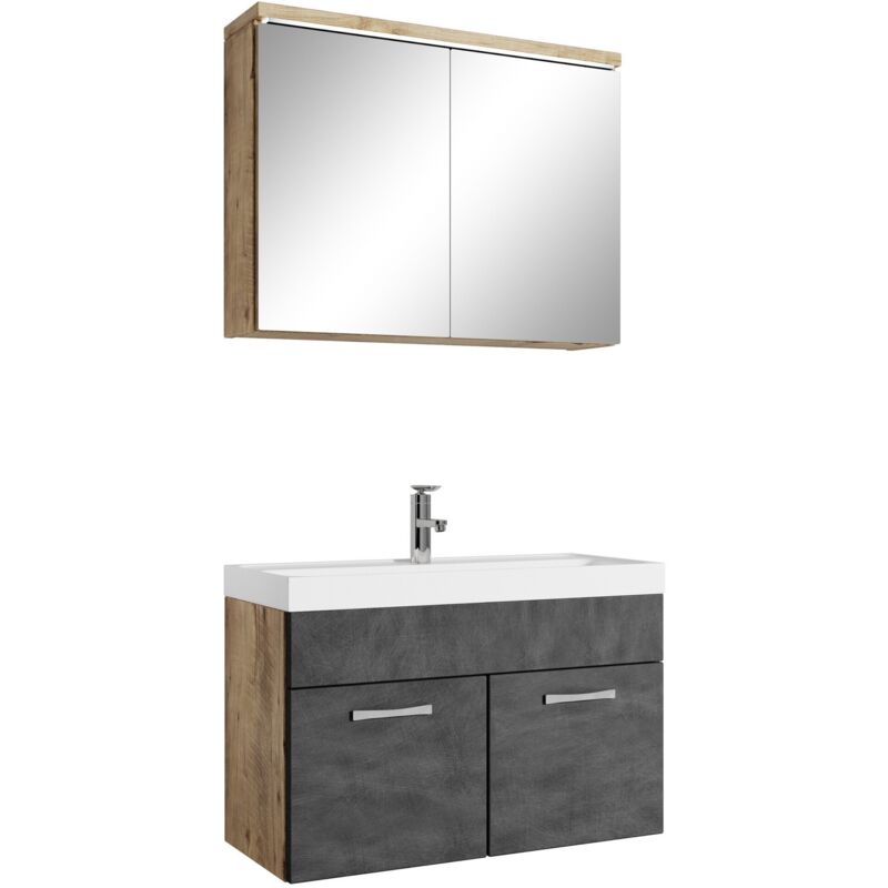 Badplaats - Badezimmer Badmöbel-set Paso 02 80cm Waschbecken Kastanien Eiche