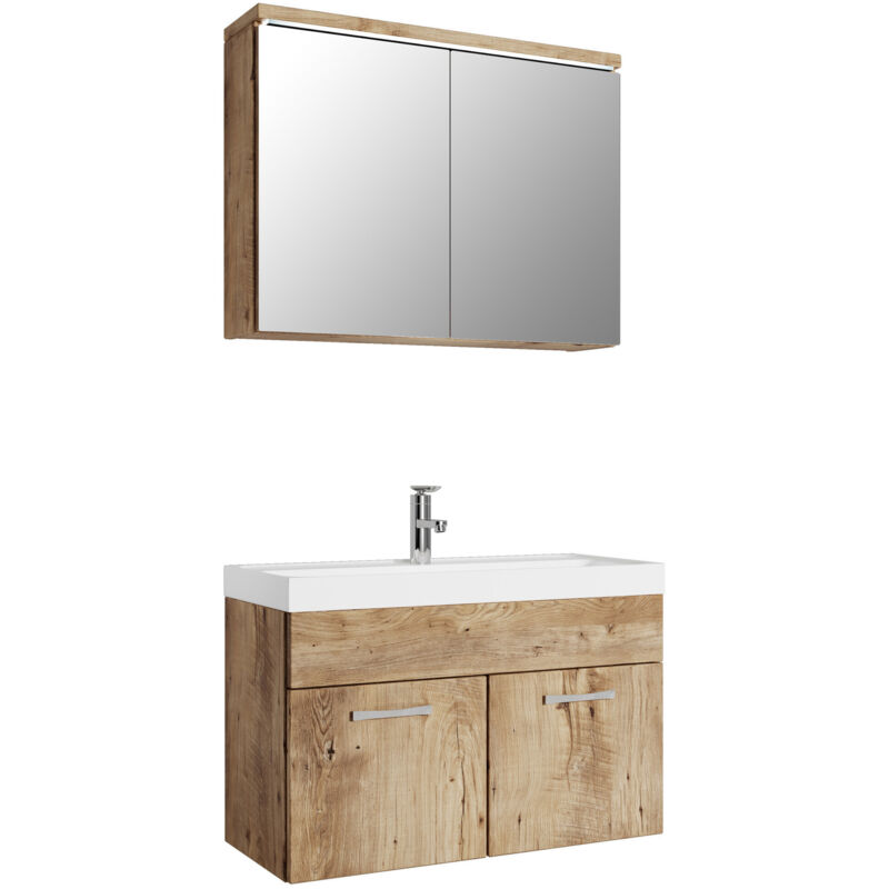 Badplaats - Badezimmer Badmöbel-set Paso 02 80cm Waschbecken Eiche Kastanie