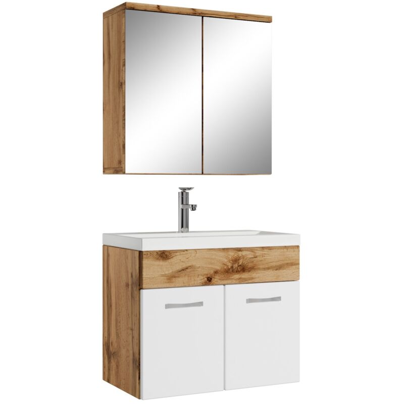 Badplaats - Badezimmer Badmöbel-set Montreal 01 Mit Spiegelschrank 60cm Wasc