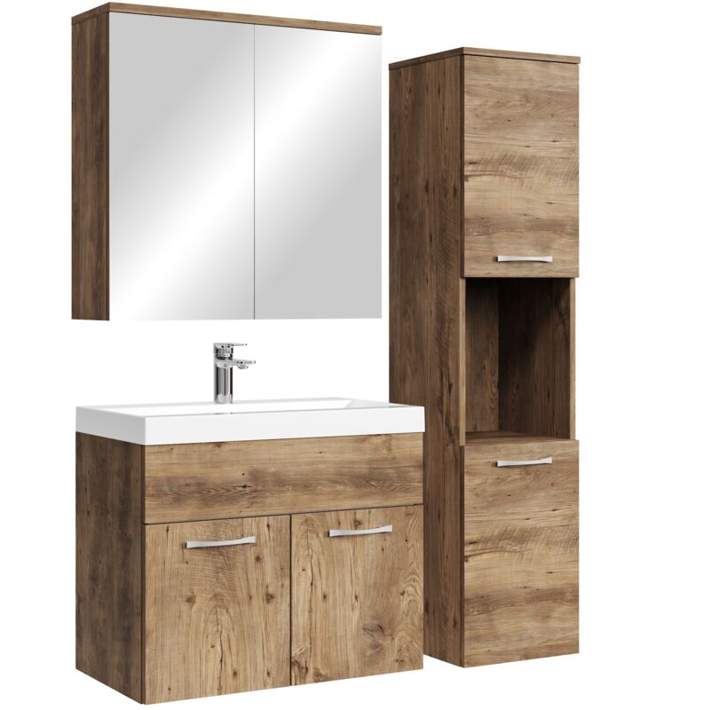 Badplaats - Badezimmer Badmöbel-set Montreal Mit Spiegelschrank 60cm Waschbe