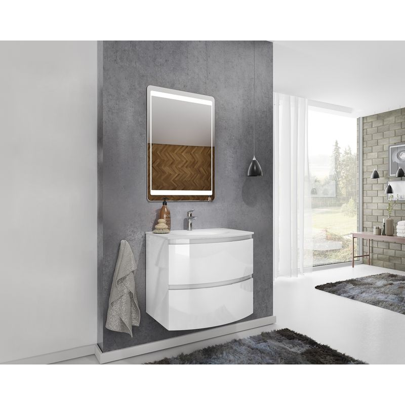 Badezimmer Badmöbel 70 cm Atene aus glänzend weiß lackiertem Holz mit Waschtisch und spiegel | 70 cm - Standard