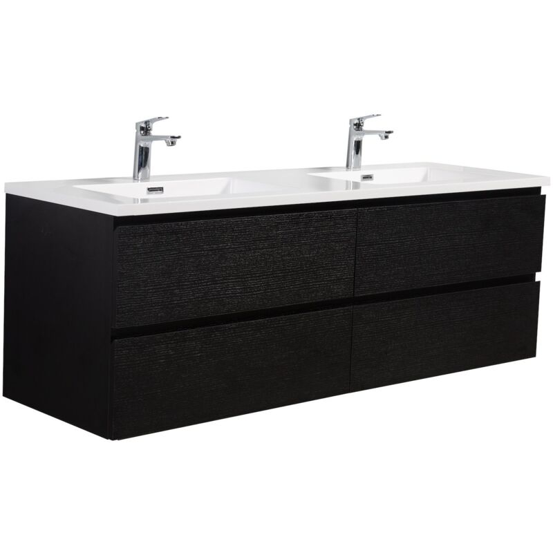 Badplaats Badezimmer Badmöbel-set Angela 140cm - Schwarz Holz - Unterschra