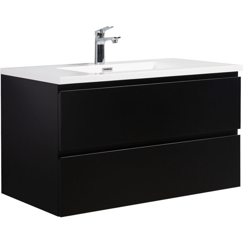 Badplaats Badezimmer Badmöbel-set Angela 90cm - Mat Schwarz - Unterschrank