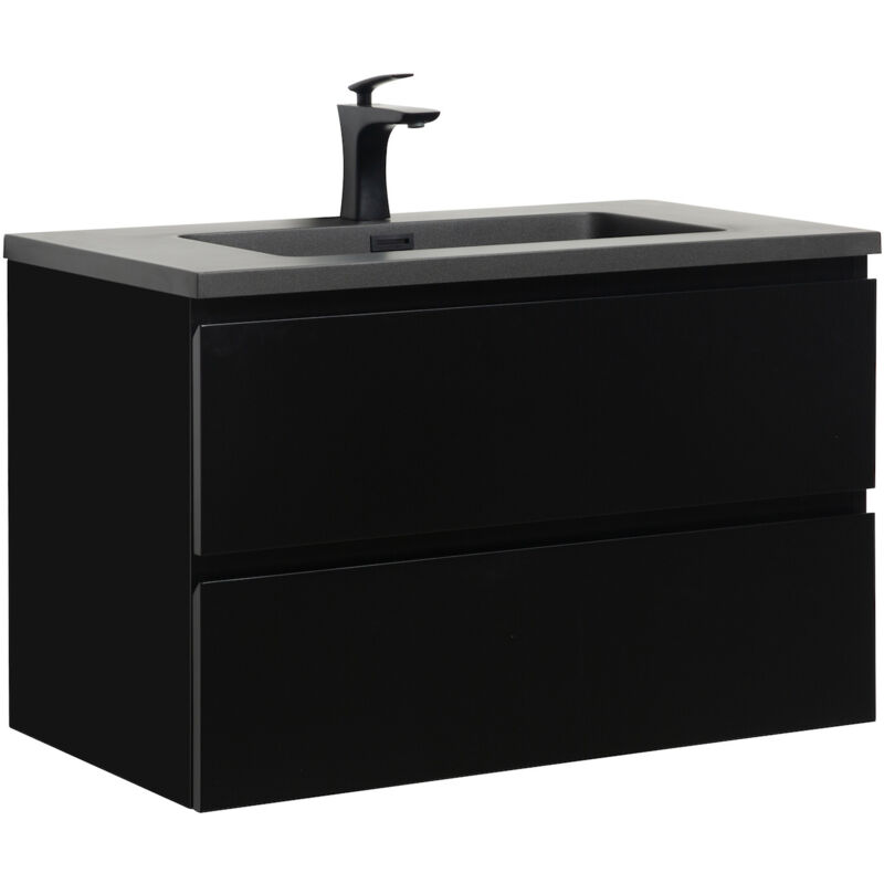Badplaats Badezimmer Badmöbel-set Angela 80 Cm - Schwarzes Waschbecken - M
