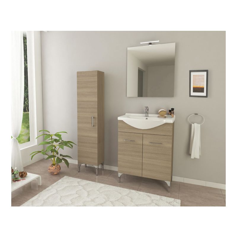Badezimmer Badmöbel auf dem boden 55 cm Ambra aus Eiche Rauch Holz mit Waschtisch und Spiegel mit Led-Lampe | mit spiegel und LED Lampe - 55 cm