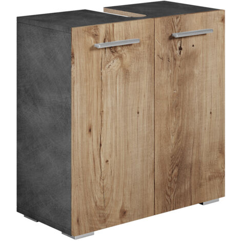 Badezimmer Badmöbel Jupiter 60cm Dunkle grau mit kastanien eiche