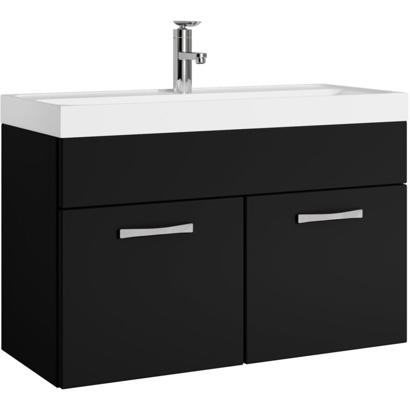Badplaats Badezimmer Badmöbel-set Paso 01 80cm Waschbecken Mat Schwarz - U