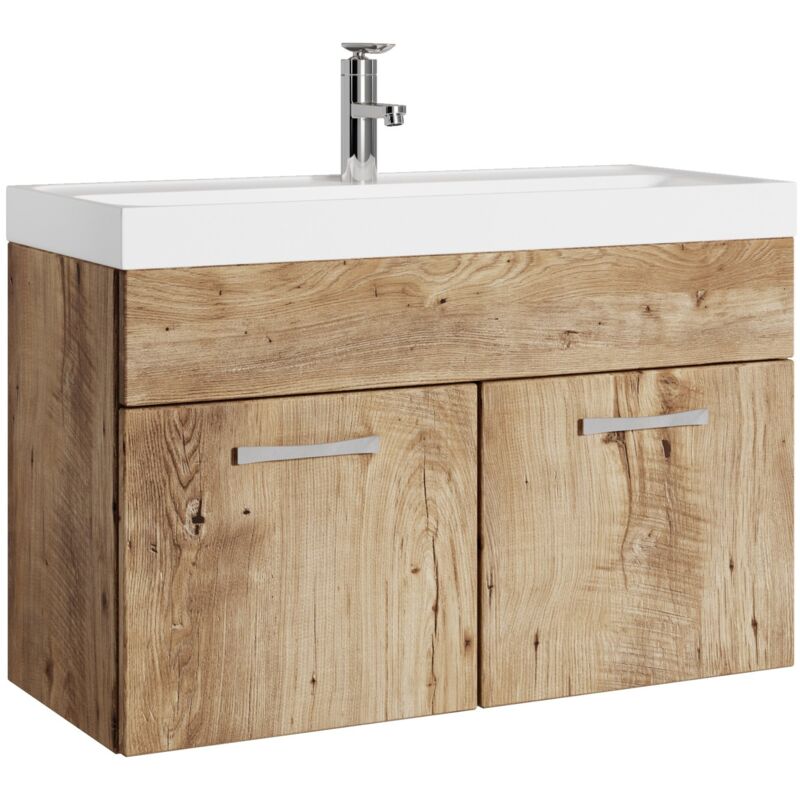 Badplaats Badezimmer Badmöbel-set Paso 01 80cm Waschbecken Eiche Kastanie