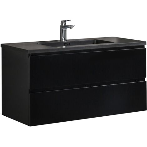 Badezimmer Badmöbel-Set Angela 100 cm - Schwarzes Waschbecken -