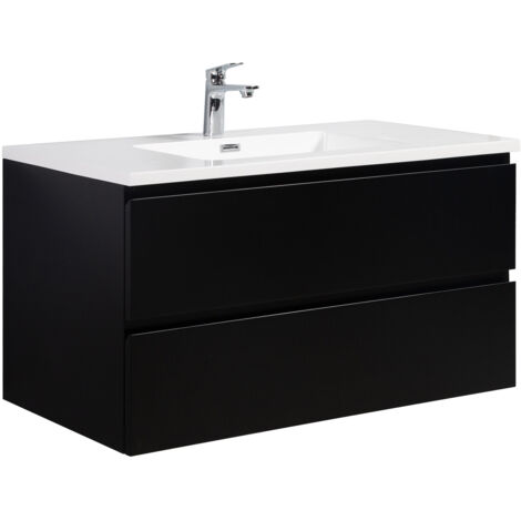 Badezimmer Badmöbel-Set Angela 100cm - Matt Schwarz - Unterschra