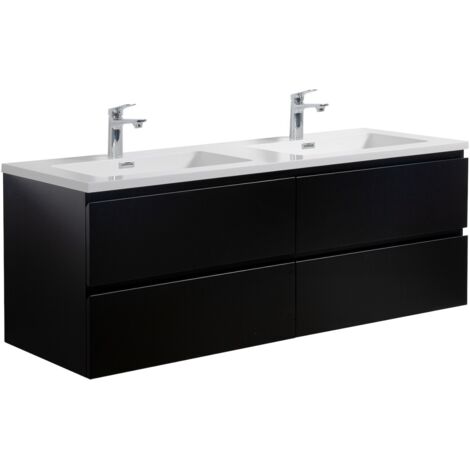 Badezimmer Badmöbel-Set Angela 140cm - Mat Schwarz - Unterschran