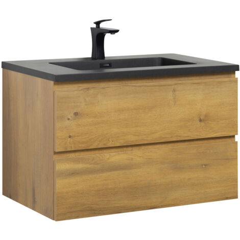Badezimmer Badmöbel-Set Angela 80 cm - Schwarzes Waschbecken - E