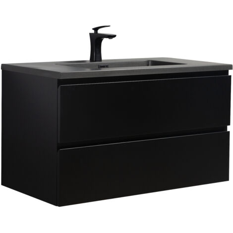 Badezimmer Badmöbel-Set Angela 90 cm - Schwarzes Waschbecken - M