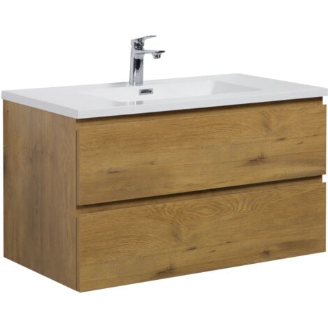 Badezimmer Badmöbel-Set Angela 90cm - Eiche - Unterschrank Schra