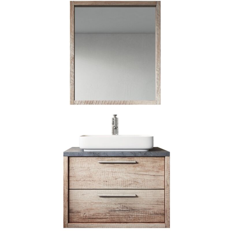 Badezimmer Badmöbel Set Indiana 70cm nature wood - Unterschrank Schrank Waschbecken Spiegel