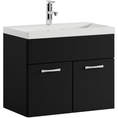 Badezimmer Badmöbel-Set Montreal 01 60cm Waschbecken Mat Schwarz