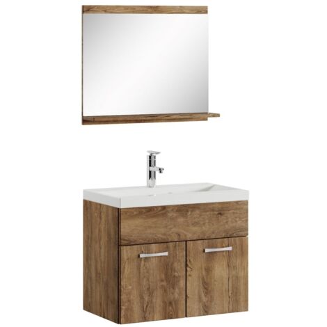 Badezimmer Badmöbel-Set Montreal 02 60cm Waschbecken Braun Eiche
