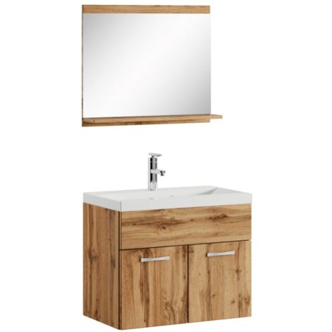 Badezimmer Badmöbel-Set Montreal 02 60cm Waschbecken Eiche - Unt