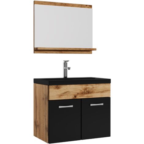 Badezimmer Badmöbel-Set Montreal 02 60cm Waschbecken Schwarz - E