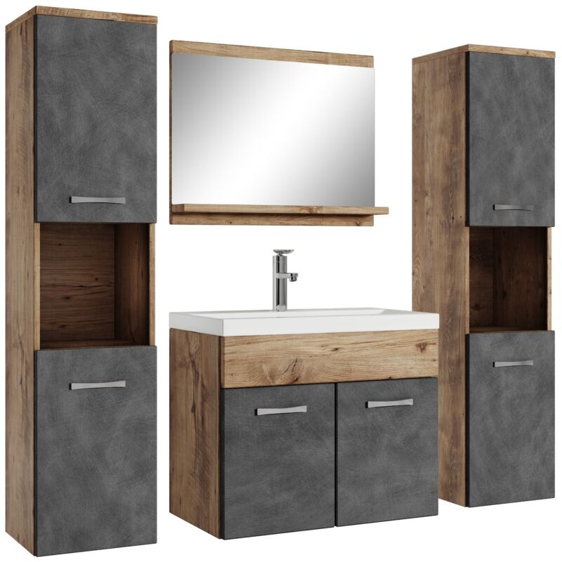 Badplaats - Badezimmer Badmöbel-set Montreal Xl 60cm Waschbecken Kastanien E